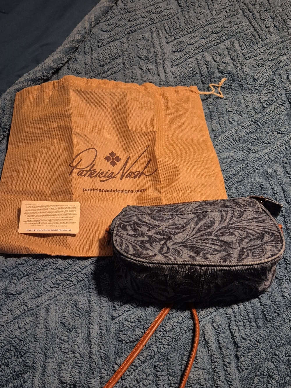 Patricia Nash Bacoli Crossbody Cavo Tooled Denim EUC With Card & Dustbag